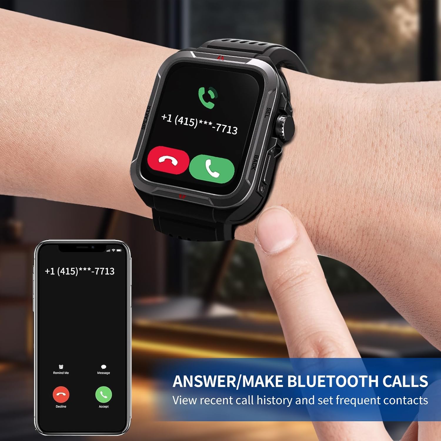 Smart Watch for Men, Answer/Make Bluetooth Calls, Metal Frame 1.8" Alexa Built-in Fitness Tracker with IP68/100 Sports Modes/Heart Rate/SpO2/Stress/Sleep Monitor for iOS/Android (Blue) - Image 5