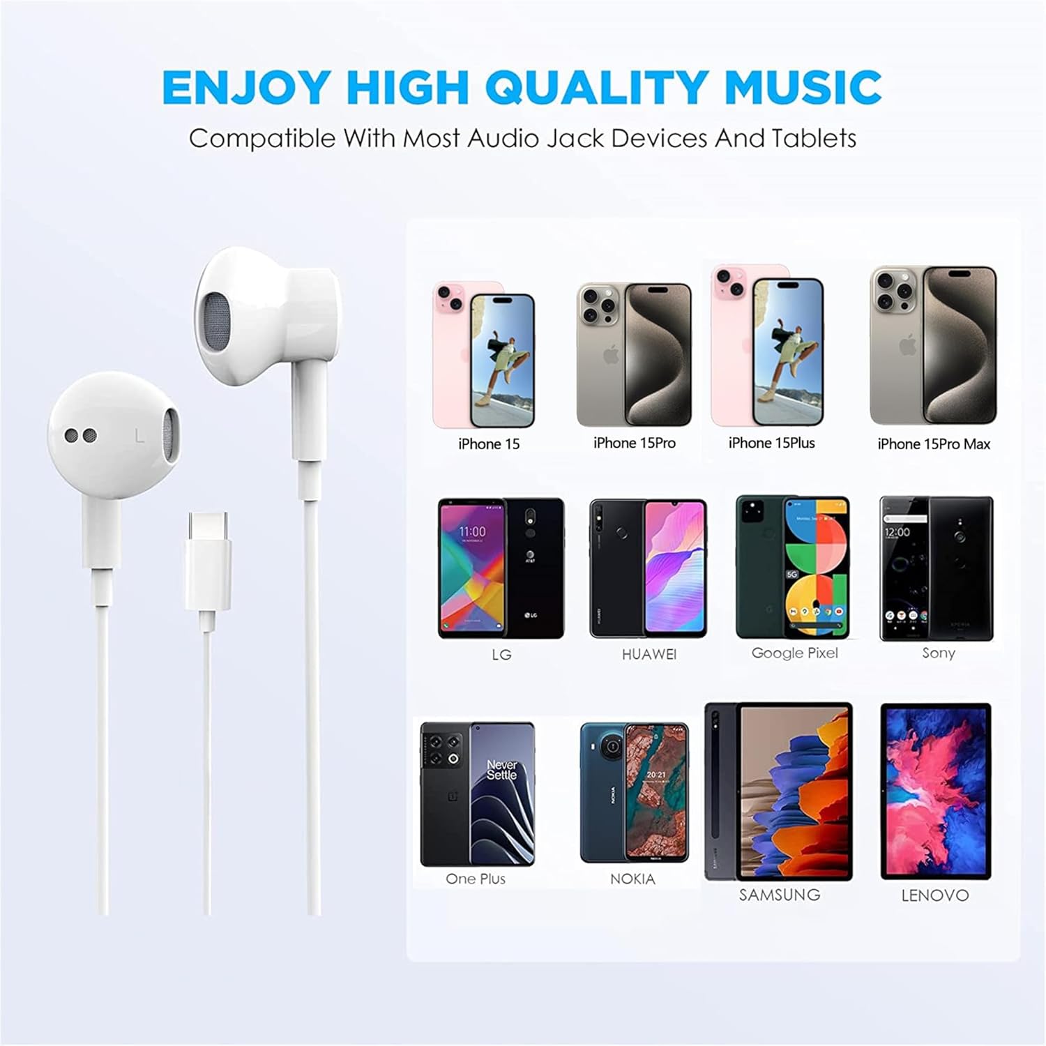 2 Pack-USB C Headphones for iPhone 16/15 Type C Earbuds Wired Earphones with Mic & Remote Control Noise Cancelling for iPad Pro, Galaxy S23/S22/S21/S20/Ultra Note 10/20, Pixel 7/6/6a/5/4 - Image 6
