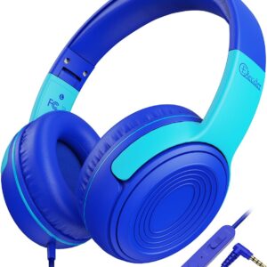ELECDER Kids Headphones, S8 Wired Headphones for Kids with Microphone for Boys Girls, Adjustable 85dB/94dB Volume Limited (Navy/Blue)