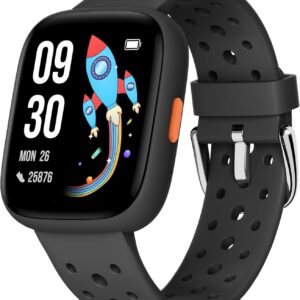 BIGGERFIVE Smart Watch for Kids, 1.8" Fitness Tracker Watch Pedometer, Heart Rate, Sleep Monitor, IP68 Waterproof, Calorie Step Counter, Puzzle Games with/Without APP for Girls Boys Teens 5-16, Black