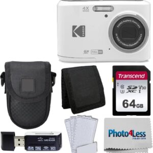 Kodak PIXPRO FZ45 Digital Camera + Black Point & Shoot Camera Case + Transcend 64GB SD Memory Card + Tri-fold Memory Card Wallet + Hi-Speed SD USB Card Reader + More! (White)