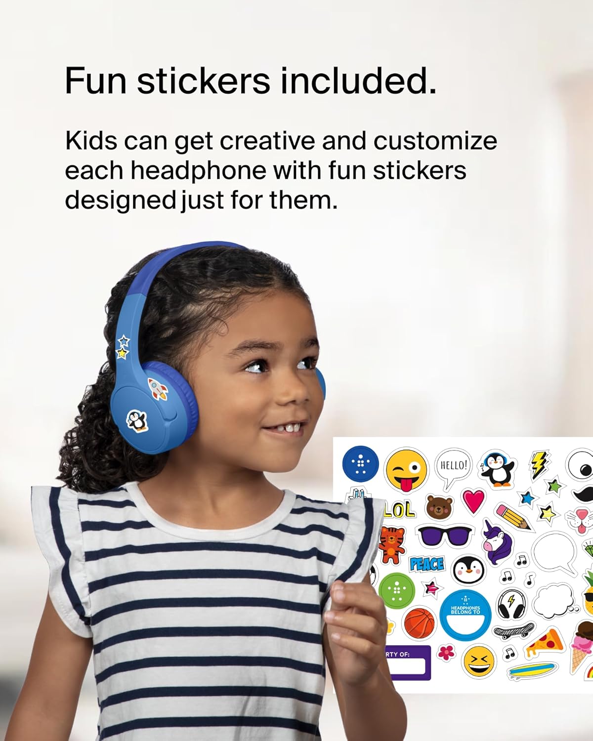 Belkin SoundForm Mini - Wireless Bluetooth Kids Headphones with 30H Battery Life, 85dB Safe Volume Limit, Built-in Microphone - Kids On-Ear Earphones for iPhone, iPad, Fire Tablet & More - Blue - Image 8