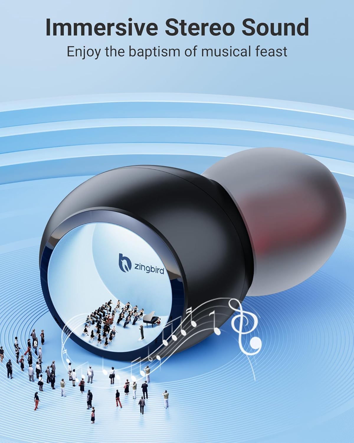 Wireless Earbuds Bluetooth 5.4 Headphones Ear Buds with Mic & LED Power Display IPX7 Waterproof Mini Earbud Stereo Sound Ultra-Light Earphones for Phone Sports Exercise Running Working Gym Black S - Image 5