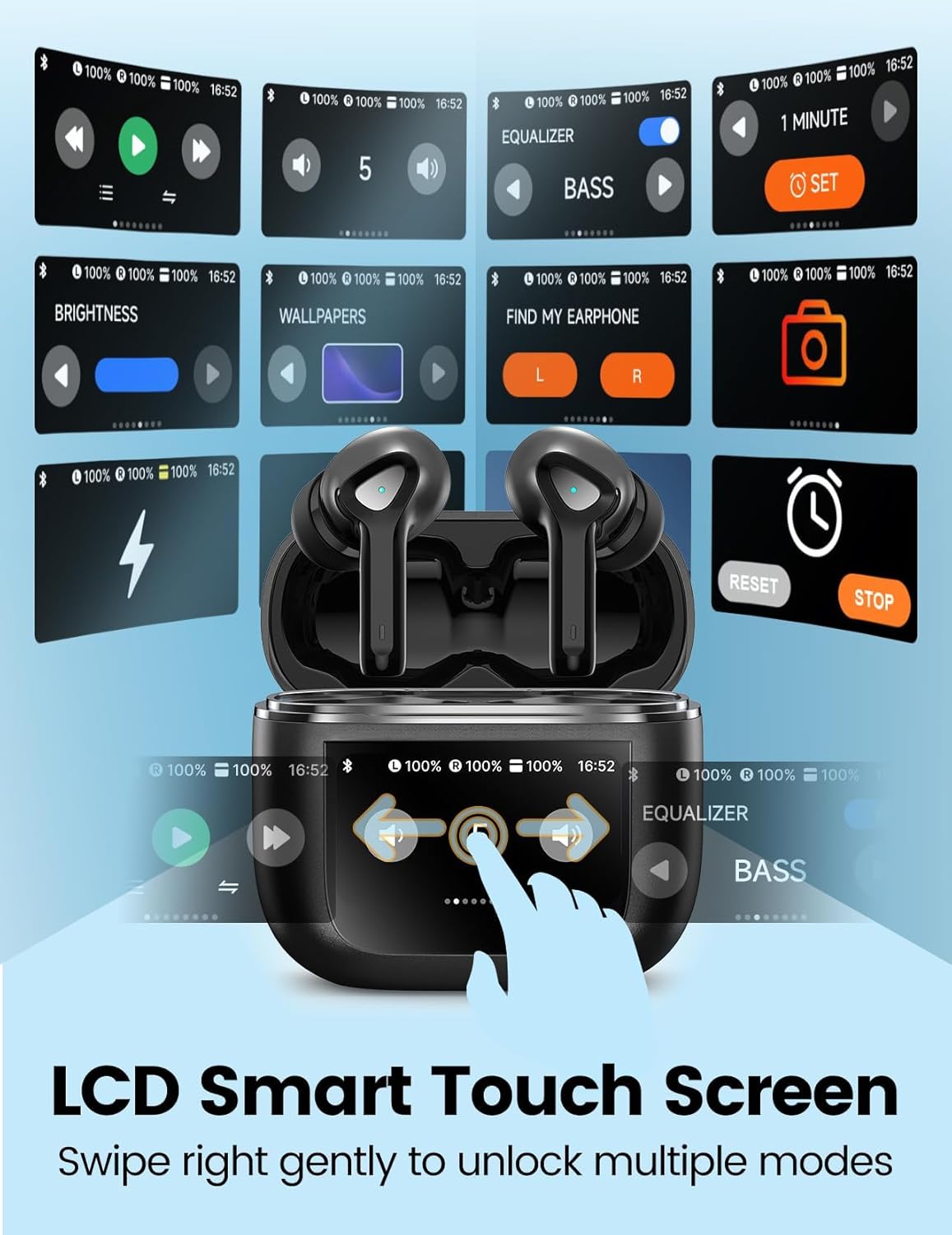 Wireless Earbuds Bluetooth 5.3 Headphones with LED Touch Screen 50H Playtime Deep Bass Stereo Ear Buds with Mic IPX7 Waterproof in Ear Earphones for Pad Tablet Laptop Android/iOS Phones - Image 2