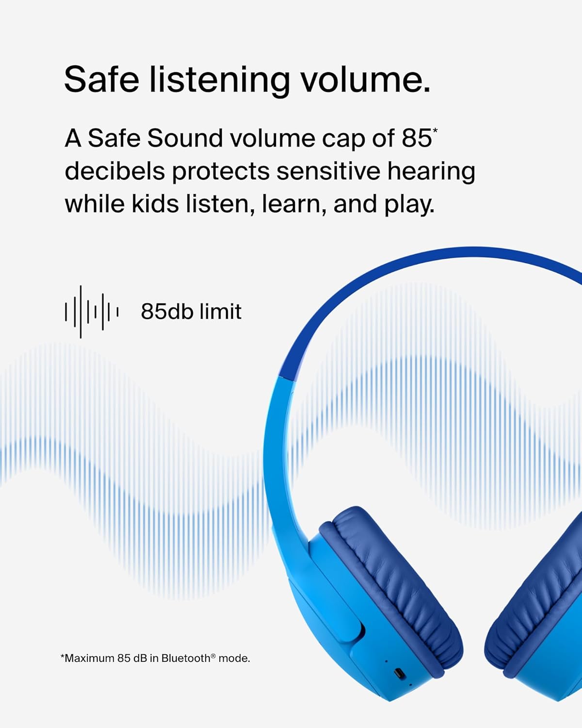 Belkin SoundForm Mini - Wireless Bluetooth Kids Headphones with 30H Battery Life, 85dB Safe Volume Limit, Built-in Microphone - Kids On-Ear Earphones for iPhone, iPad, Fire Tablet & More - Blue - Image 3