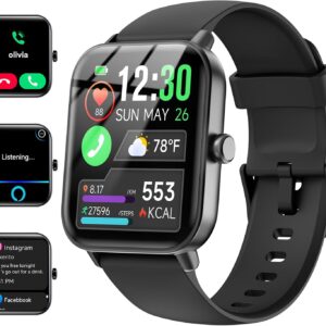 Smartwatch for Men Women, Alexa Built-in, 1.8" Fitness Tracker, IP68 Waterproof Smartwatch for Android & iPhone with Bluetooth Call (Answer/Make), Heart Rate/SpO2/Sleep Monitor/Pedometer, Black