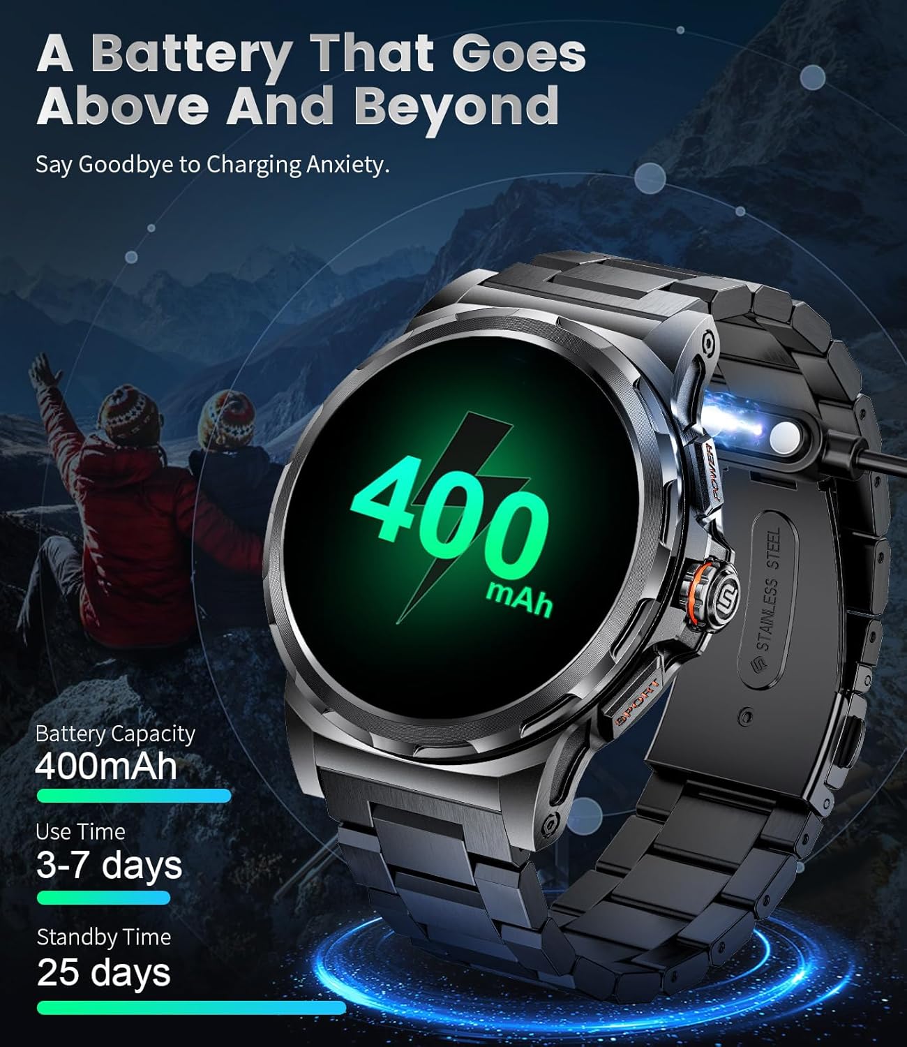 Military Smart Watch for Men(Answer/Dial Calls),1.46'' AMOLED Touchscreen/5ATM Waterproof/120+ Sports Modes Fitness Watch with Blood Pressure/Heart Rate/SpO2/Pedometer for Android iOS Smartwatch Black - Image 5