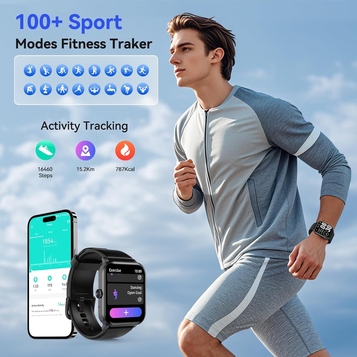 Smart Watch(Answer/Make Call), 1.85'' HD Smartwatch for Men Women, 2025 Fitness Tracker with 100+ Sport Modes, Heart/Sleep Monitor/Pedometer IP68 Waterproof Fitness Watch for Android iOS - Image 6