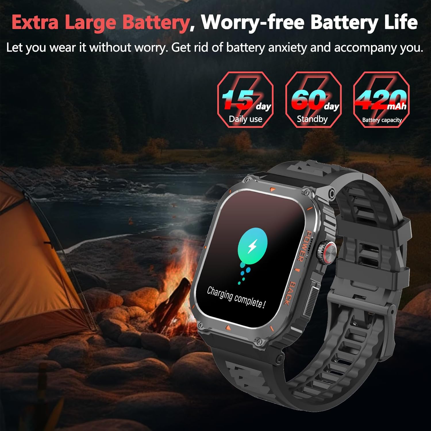 Smart Watch, Military GPS Smart Watches for Men(Answer/Make Call),Outdoor Sports Smartwatches with Health Monitor, Compass/Altitude/Air Pressure, Fitness Tracker for Android/iPhone (with GPS, Black) - Image 8