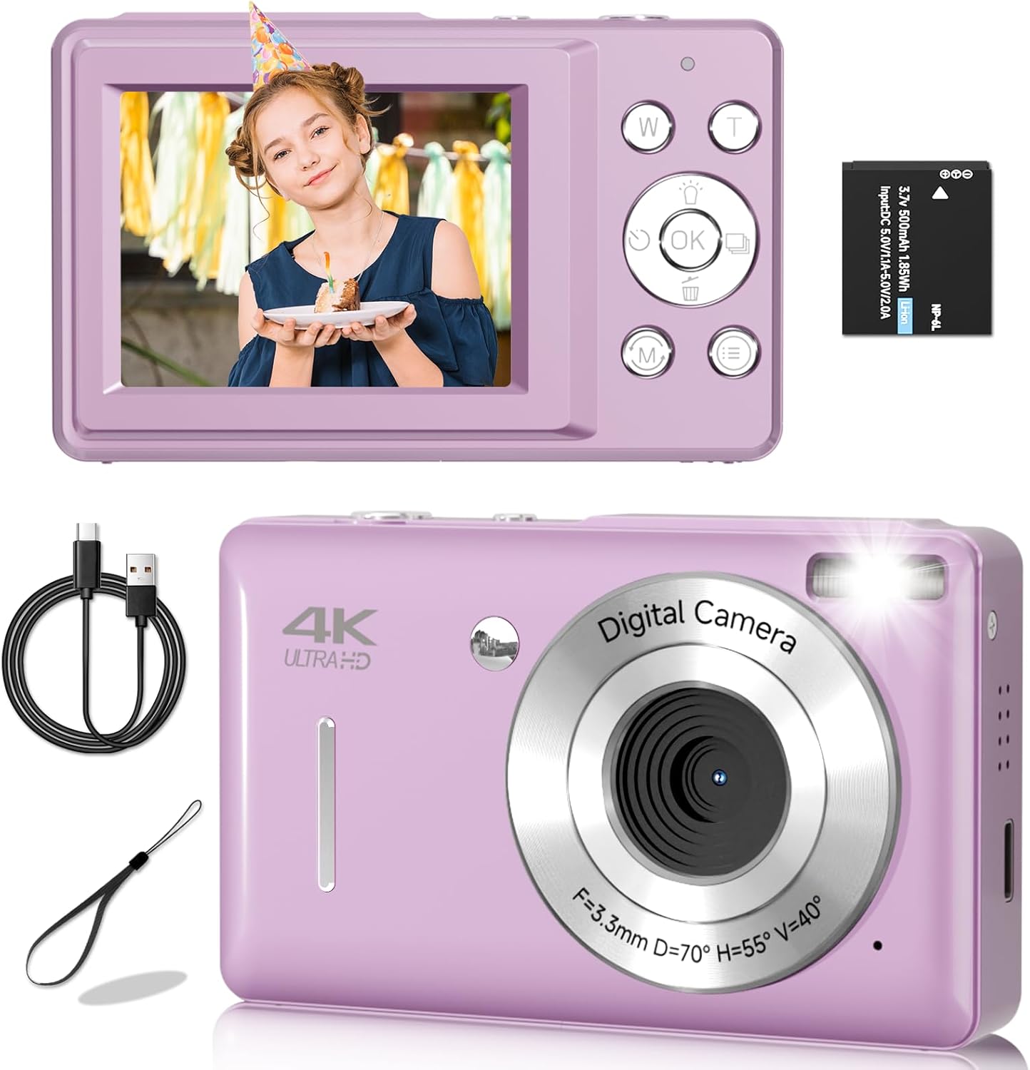 Digital Camera, FHD 1080P Digital Camera for Kids, Vintage Digital Camera with 16X Zoom, Face Detect, Smile Capture, Anti Shake, Compact Point and Shoot Camera Small Camera for Teens Purple