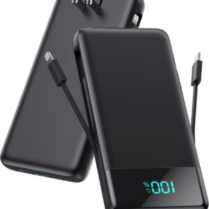 Portable Charger for iPhone with Built in Cables and Wall Plug,Upgraded 13800mAh Fast Charging USB C Power Bank,4 Outputs Travel Essential Battery Pack Compatible with iPhone 16/15/14,Samsung,Android
