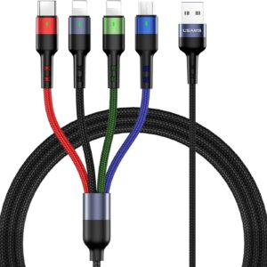Multi Charging Cable USAMS 2Pack 4FT 4 in 1 Nylon Braided USB Fast Charging Cord Adapter Type C Micro Port Compatible Cell Phones Tablets and More
