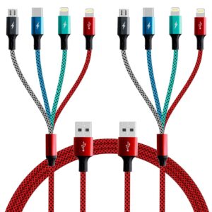 Multi Charging Cable 4A, Multi Charger Cable Nylon Braided 4 in 1 Charging Cord Multi USB Cable Fast Charging Cord with iP/Type C/Micro USB Port for Cell Phones, Tablets,iPads,PS and More(2-Pack 6Ft)