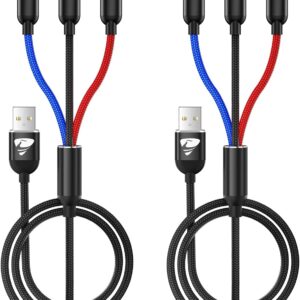 Aioneus Multi Charging Cable, Multi Charger Cable Nylon Braided 3 in 1 Charging Cable Multi USB Cable Fast Charging Cord with Type-C, Micro USB and IP Port, Compatible with Most Phones & iPads