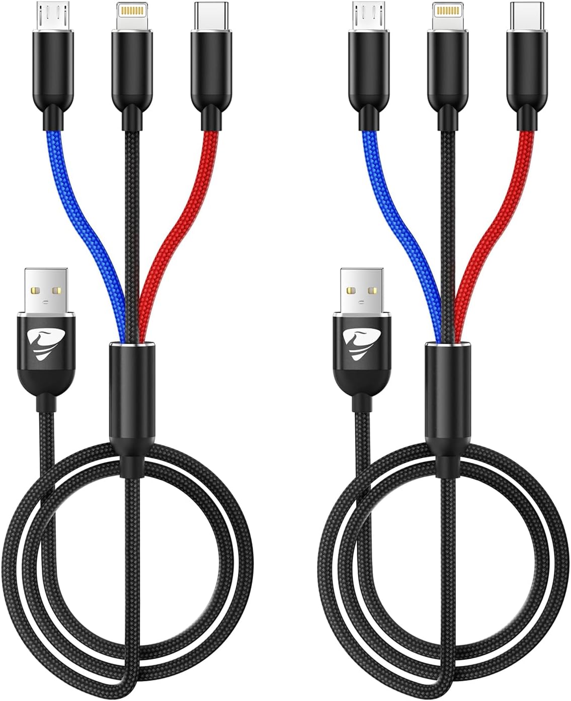 Aioneus Multi Charging Cable, Multi Charger Cable Nylon Braided 3 in 1 Charging Cable Multi USB Cable Fast Charging Cord with Type-C, Micro USB and IP Port, Compatible with Most Phones & iPads