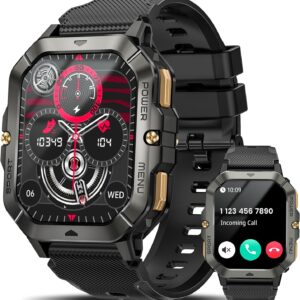 Military Smart Watches for Men (Answer/Make Calls), 2.02'' Fitness Smart Watch for Android and iPhone, Waterproof Fitness Tracker with Blood Pressure/Heart Rate/Sleep/100+ Sport Modes, Watches for Men