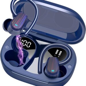 OYIB Wireless Earbuds Bluetooth 5.4 Headphones Sport, 50H Bluetooth Earbuds with Earhooks, Over Ear Bud Deep Bass with ENC Mic, IP7 Waterproof Wireless Earphone for Workout/Running, Dark Blue