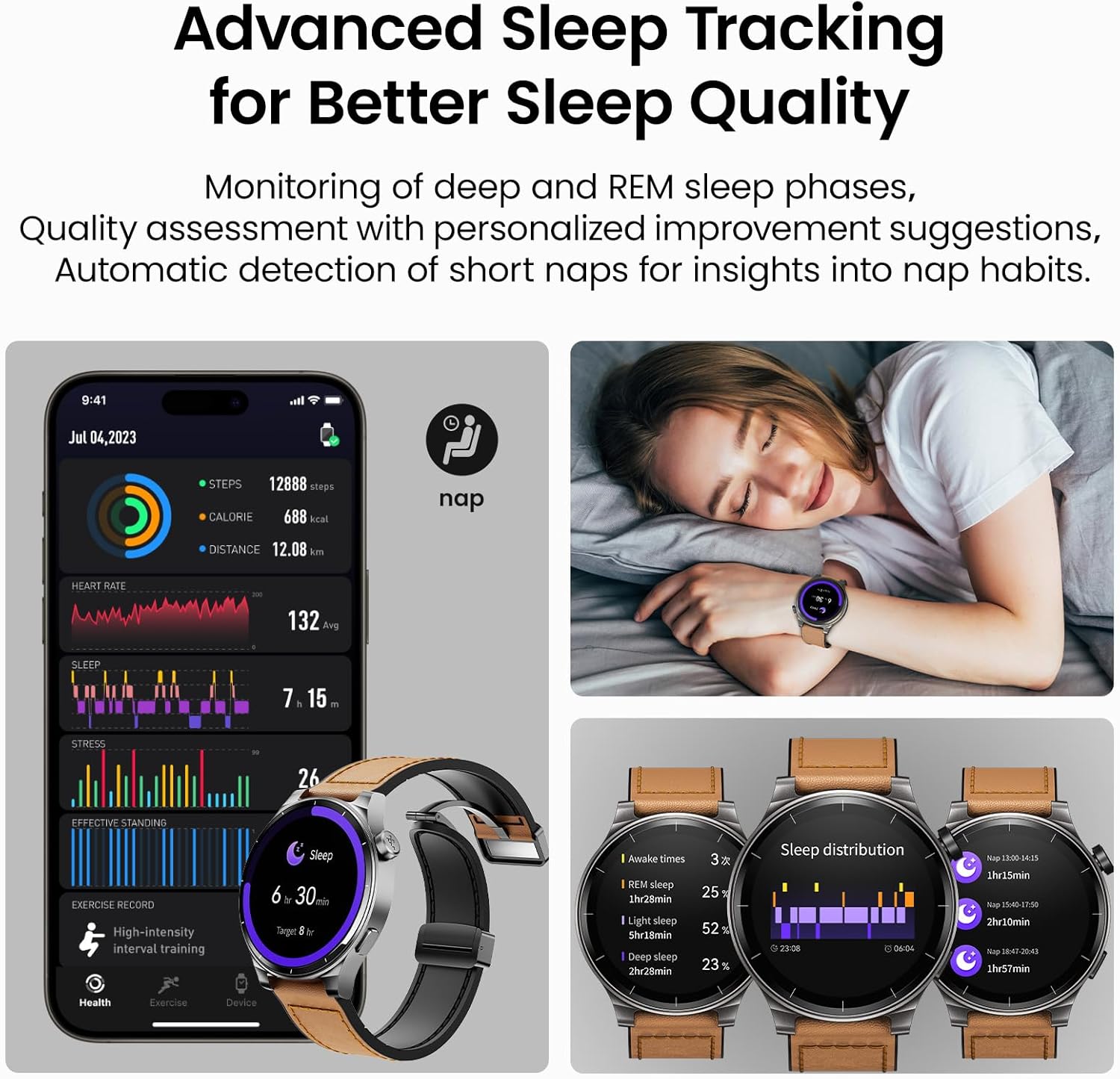 TOZO AMOLED S5 Smart Watch (Answer/Make Calls), 1.43’’ HD Screen for Men Women 100+ Sport Modes Fitness Watchs with Blood Oxygen/Sleep/Heart Rate Monitor, IP68 Waterproof, Leather Band Orange - Image 6