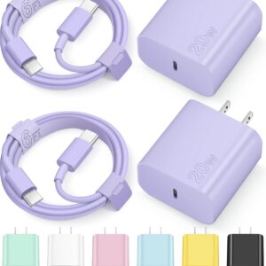 Charger for iPhone 16 15 Charger Fast Charging Type C Charger USB C Charger Block iPhone 16 Charger with 2 Pack 6FT Cable for iPhone 16/16 Plus/16 Pro/16 Pro Max/iPhone 15/15 Pro Max/Samsung(Purple)
