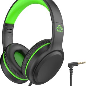 Green Wired Headphones for Boys Portable On Ear Youth Headphones for School Airplane Travel Lightweight Portable Compatible with Pad Computer Laptop for Adults Student Children Girls Kids