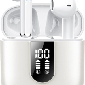 Wireless Earbuds 2024 Bluetooth 5.3 Headphones with HD Mic HiFi Stereo Sound, Wireless Earphones with Dual LED Display Touch Control, IPX7 Waterproof 30H Playtime Mini Ear Buds for iOS Android, White