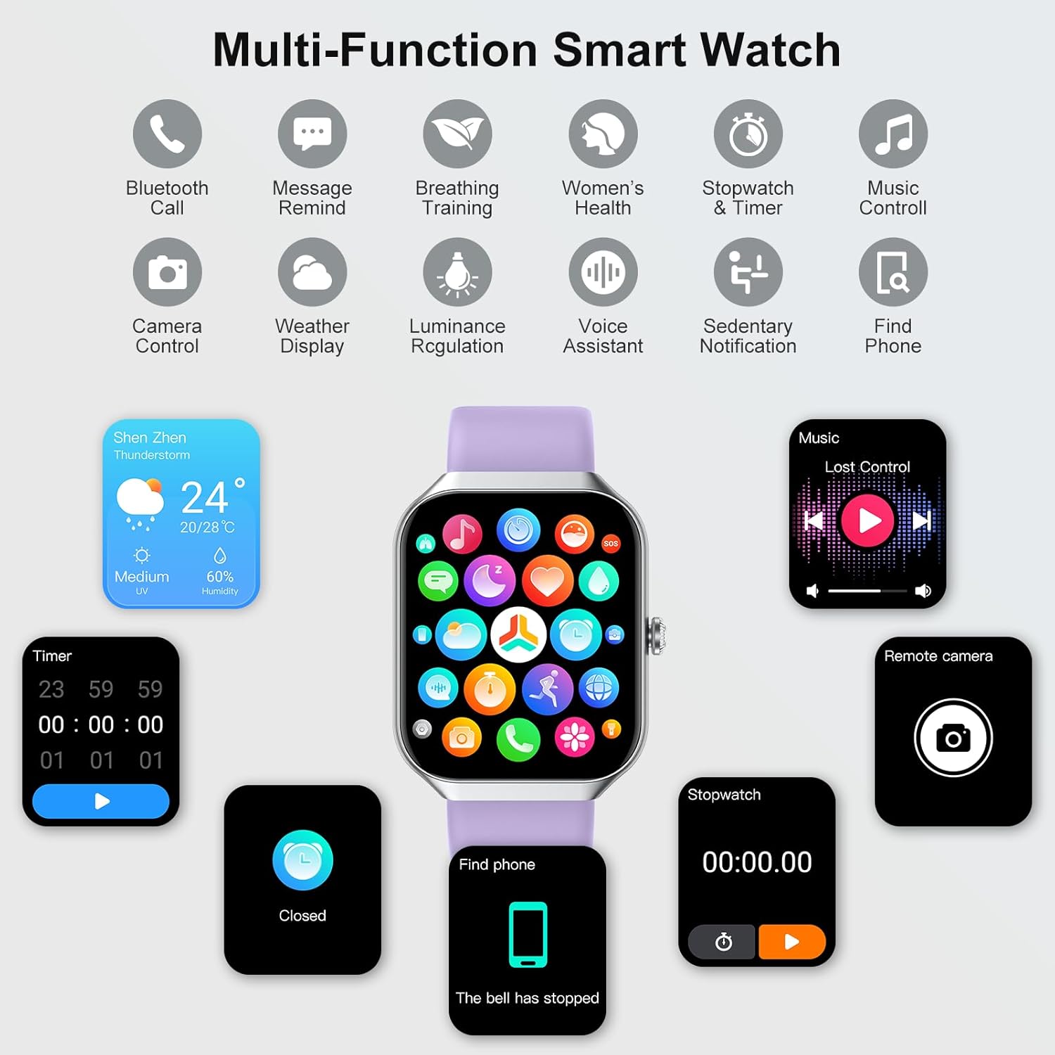 Smart Watch for Men Women (Answer/Make Call), 1.96" HD Smartwatch with Heart Rate/Sleep Monitor/Pedometer/Calories, 113+ Sports Fitness Watch, IP68 Waterproof Activity Tracker for Android iOS-Purple - Image 6