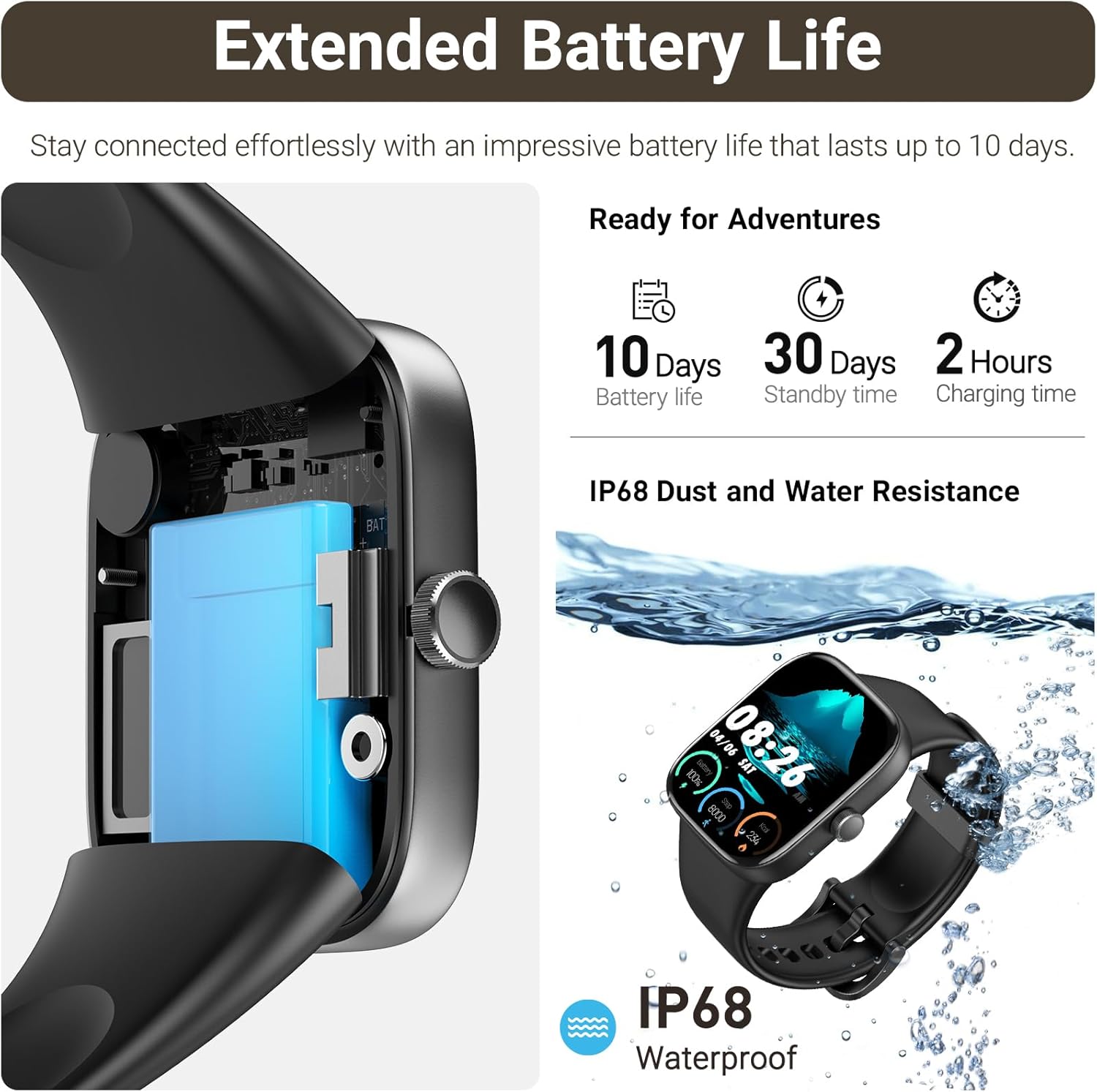 TOZO AMOLED S7 Smart Watch Bluetooth Call 1.85” Ultra HD Screen,Dynamic Dials Messages Push 100+ Sports Modes,Detect Human Health (Heart Rate,Blood Oxygen) with High Battery Life Touch Screen Watch - Image 8