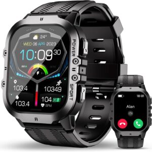 OUKITEL BT20 Military Smart Watch for Men, 1.96 Inch AMOLED Outdoor Sports Smartwatch, 5ATM Waterproof Fitness Watch, 100+ Sports Modes, Heart Rate Blood Oxygen Sleep Monitor for iOS Android