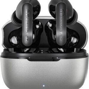 Monster N-Lite Clear Talk Wireless Earbuds Bluetooth 5.3 Headphones, IPX8 Waterproof in-Ear Stereo Earphones 60H Playtime, with Fast Charging for Sport, Bright Silver, MH22107
