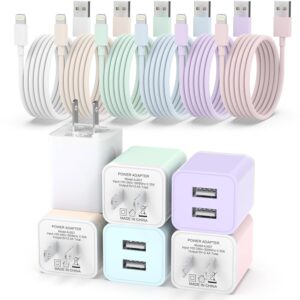 iGENJUN 6Pack iPhone Charger Fast Charging [MFi Certified], Dual Port USB Wall Charger Block Adapter with 6FT Lightning Cable Data Sync Cords for iPhone 14 13 12 11 Pro Max XR XS Plus-Multicolor