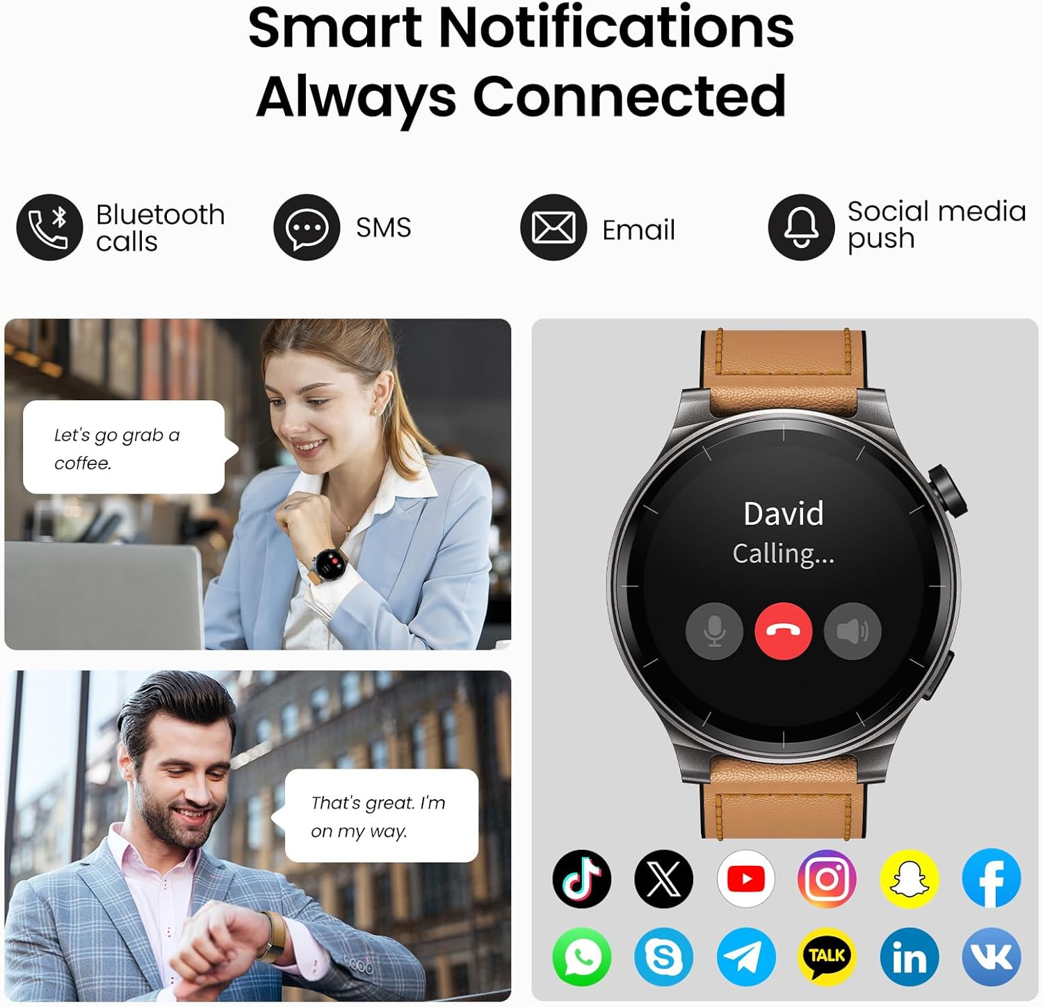 TOZO AMOLED S5 Smart Watch (Answer/Make Calls), 1.43’’ HD Screen for Men Women 100+ Sport Modes Fitness Watchs with Blood Oxygen/Sleep/Heart Rate Monitor, IP68 Waterproof, Leather Band Orange - Image 4