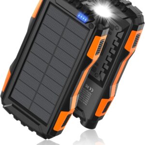 Power-Bank-Solar-Charger - 42800mAh Portable Charger,Solar Power Bank,External Battery Pack 5V3.1A Qc 3.0 Fast Charger Built-in Super Bright Flashlight (Orange)
