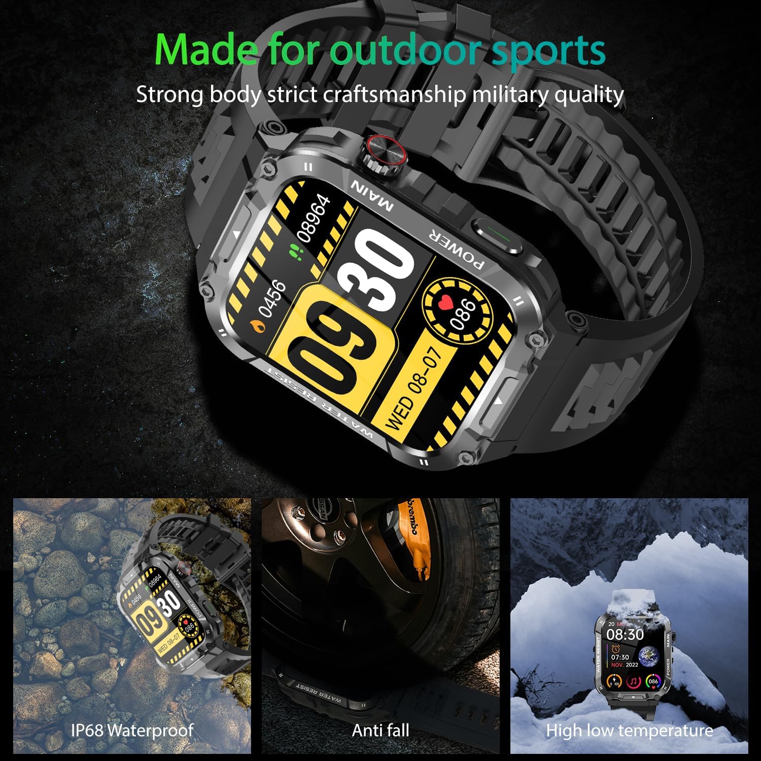 Military Smart Watch for Men with Call Function,Fitness Smartwatch for Android Phones and iPhone,Waterproof Fitness Tracker with Blood Oxygen/Heart Rate/Sleep/100+ Sport Modes, Watches for Men - Image 9