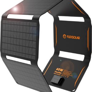 FlexSolar 40W Foldable Solar Panel Charger with USB-C and USB-A Outputs for Phones, Power Banks, Tablets - Waterproof for Camping, Hiking, Backpacking