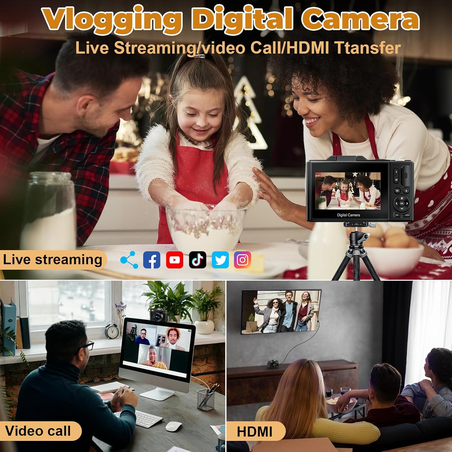 4K Digital Camera - Digital Cameras for Photography - 64MP Vlogging Camera for YouTube - Autofocus Video Camera 3" 180° Flip Screen with 18X Zoom - Compact Travel Cameras with 32GB SD Card 2 Batteries - Image 8
