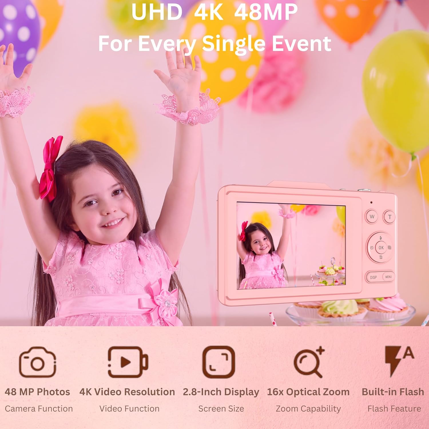 4K Digital Camera - 48MP Photos 32GB SD Card & Lanyard Included - Cameras for Photography, Vlogging Camera, Film Camera, Mini Camera, Small Camera Gift for Kids, Girls, Students & Teens - Image 2