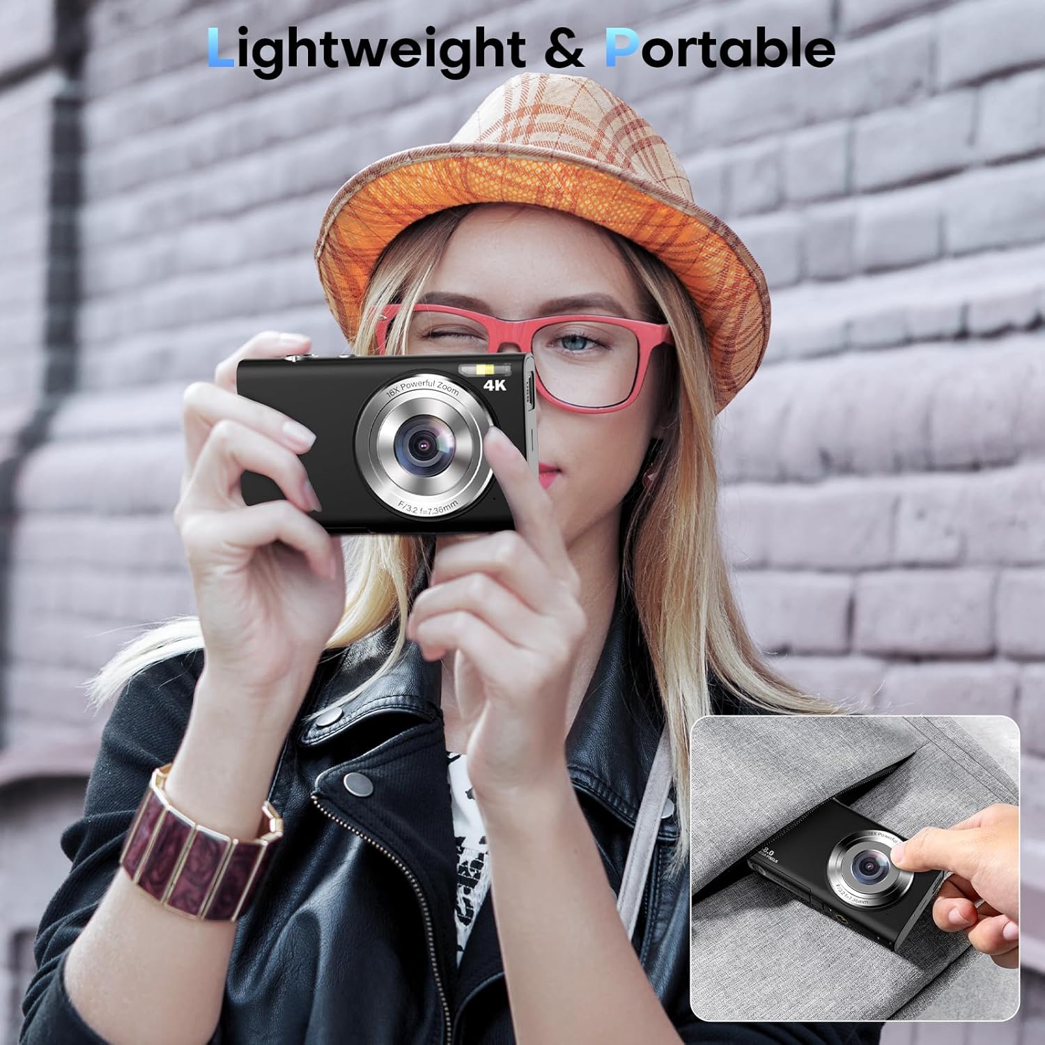 Digital Camera, Autofocus UHD 4K Vlogging Camera with 32GB Card, 48MP 16X Digital Zoom Digital Camera, Anti-Shake Portable YouTube Compact Point Shoot Camera for Teens Adult Beginner(Black) - Image 8