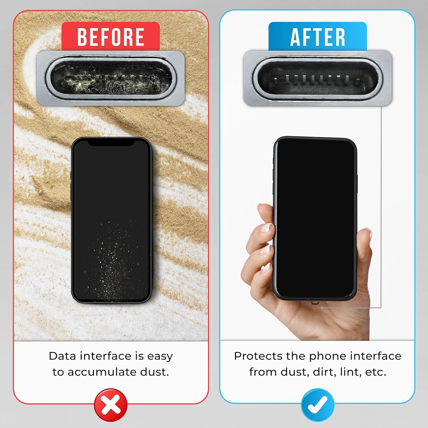 PortPlugs Anti Dust Plugs (10 Pack) - includes Charging Port Cleaning Brush - Flat Design Port Protector Cover - Compatible w/iPhone 14, 13,12,11 & Air Pods - Black - Image 2