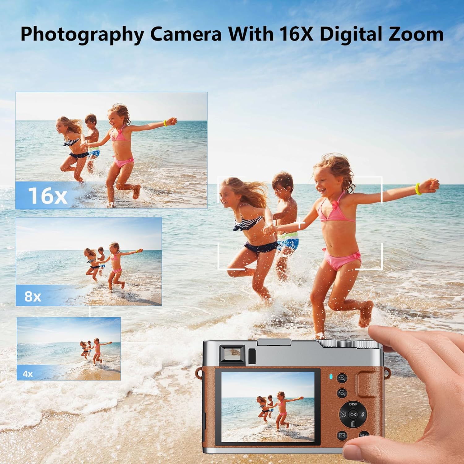 4K Digital Camera, Photography Autofocus 48MP YouTube Vlogging Camera, 16X Digital Zoom Video Camera Anti-Shake with 32GB Micro Card, Compact Point and Shoot Travel Cameras for Gifts(Brown) - Image 4