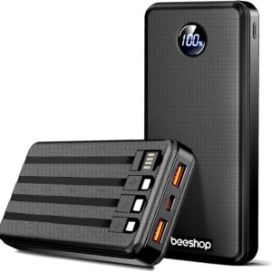 Portable Charger Power Bank - 37000mAh Portable Phone Battery with 4 Built-in Cables, 22.5W Fast Charging Battery Pack Bank Compatible with iPhone 16 15 14 13 Android Samsung Google Pixel etc(1 Pack)