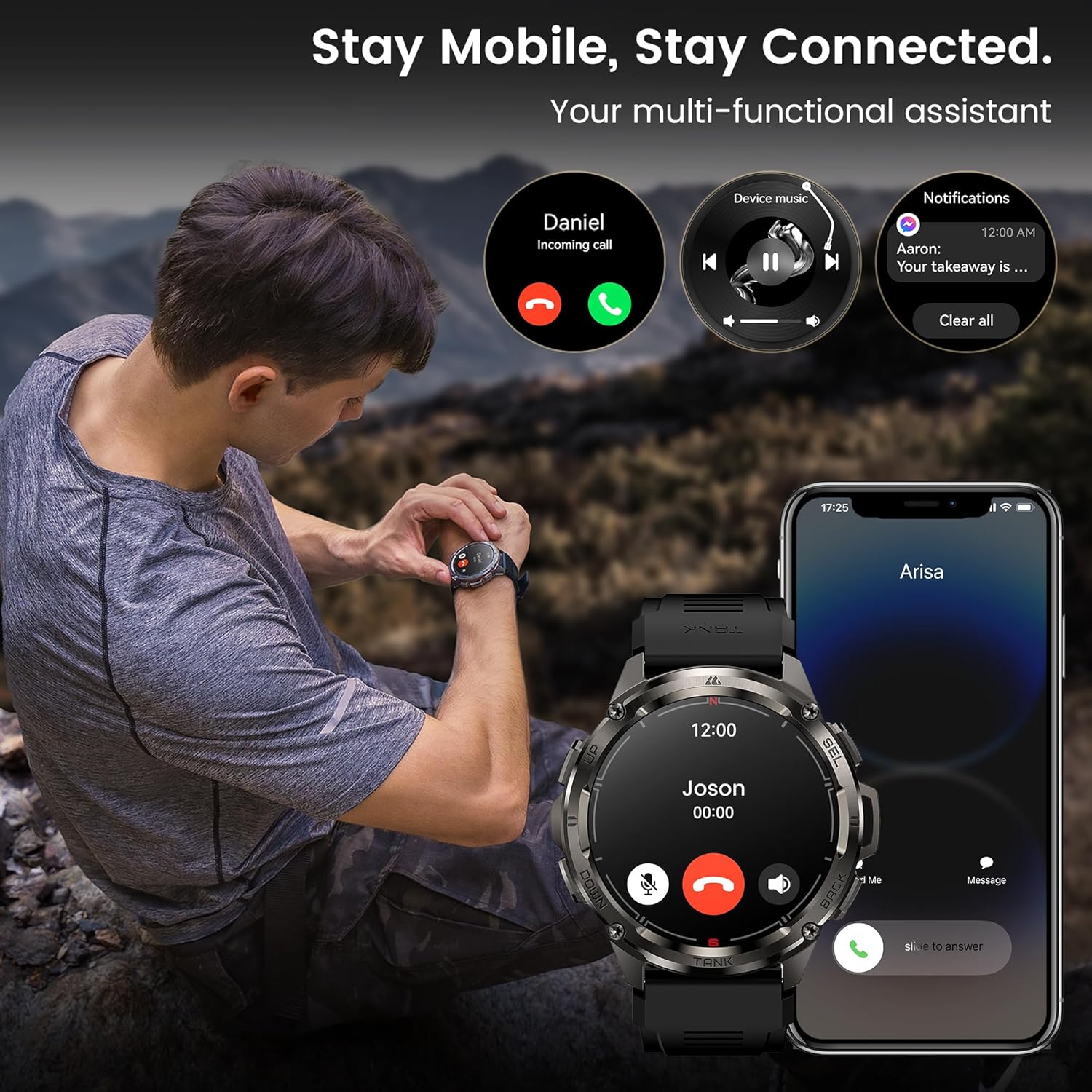 AMAZTIM GPS Smart Watch for Men, 6 Satellite Positioning, Compass, Stainless Steel Body, 50M Waterproof, 470mAh Extra-Large Battery, Answer/Make Call, 1.43" AMOLED Screen, Compatible for Android iOS - Image 3