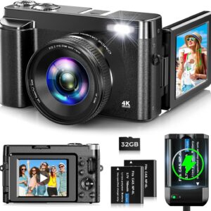 4K Digital Camera for Photography Autofocus 48MP Vlogging Camera for YouTube with 3'' 180°Flip Screen 16X Digital Zoom 4K Video Compact Travel Camera with SD Card,Flash, Anti-Shake (Black)