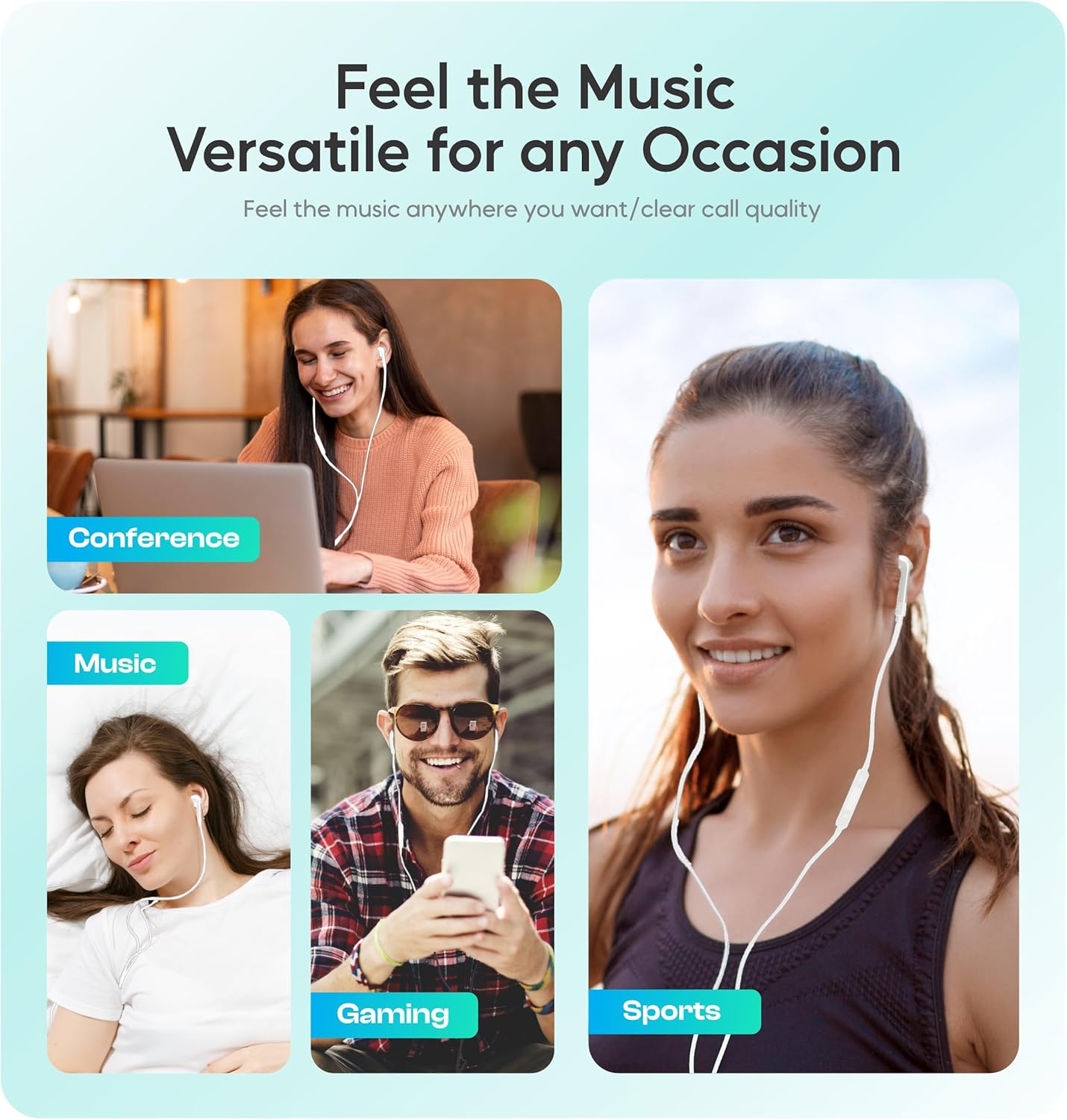 Wired Earbuds with Mic, Earphones Ear Buds Wired Plug in Earbuds Noise Cancelling Earbuds Wired, in Ear Headphones Wired Ear Buds, Aux Headphones Wired Earphones with Cord Snow White - Image 6