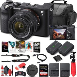 Sony Alpha a7C Mirrorless Digital Camera with 28-60mm Lens (Black) (ILCE7CL/B) + 64GB Memory Card + NP-FZ-100 Battery + Corel Photo Software + Case + External Charger + Card Reader + More (Renewed)
