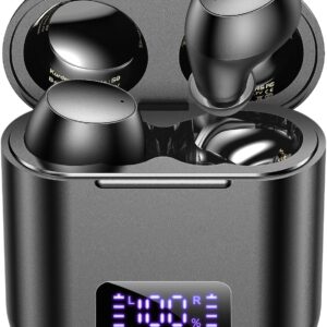 kurdene Wireless Earbuds, Mini Bluetooth Call Noise Canceling Headphones with Mic 40H Playtime Deep Bass Stereo in-Ear Earbud Lightweight IPX5 Waterproof for iPhone, Android-Black