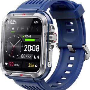 Smart Watch for Men, Answer/Make Bluetooth Calls, Metal Frame 1.8" Alexa Built-in Fitness Tracker with IP68/100 Sports Modes/Heart Rate/SpO2/Stress/Sleep Monitor for iOS/Android (Blue)