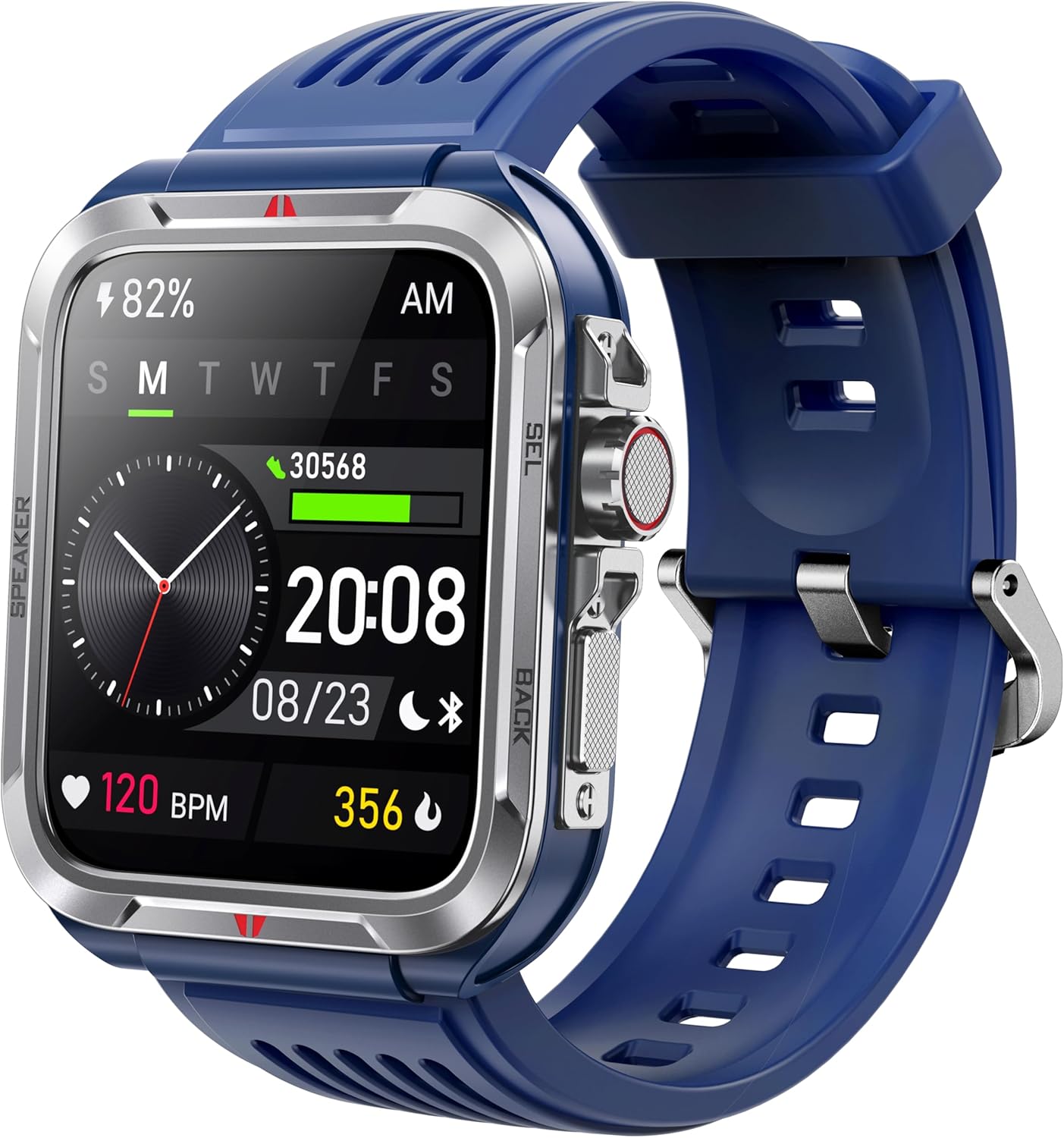 Smart Watch for Men, Answer/Make Bluetooth Calls, Metal Frame 1.8" Alexa Built-in Fitness Tracker with IP68/100 Sports Modes/Heart Rate/SpO2/Stress/Sleep Monitor for iOS/Android (Blue)