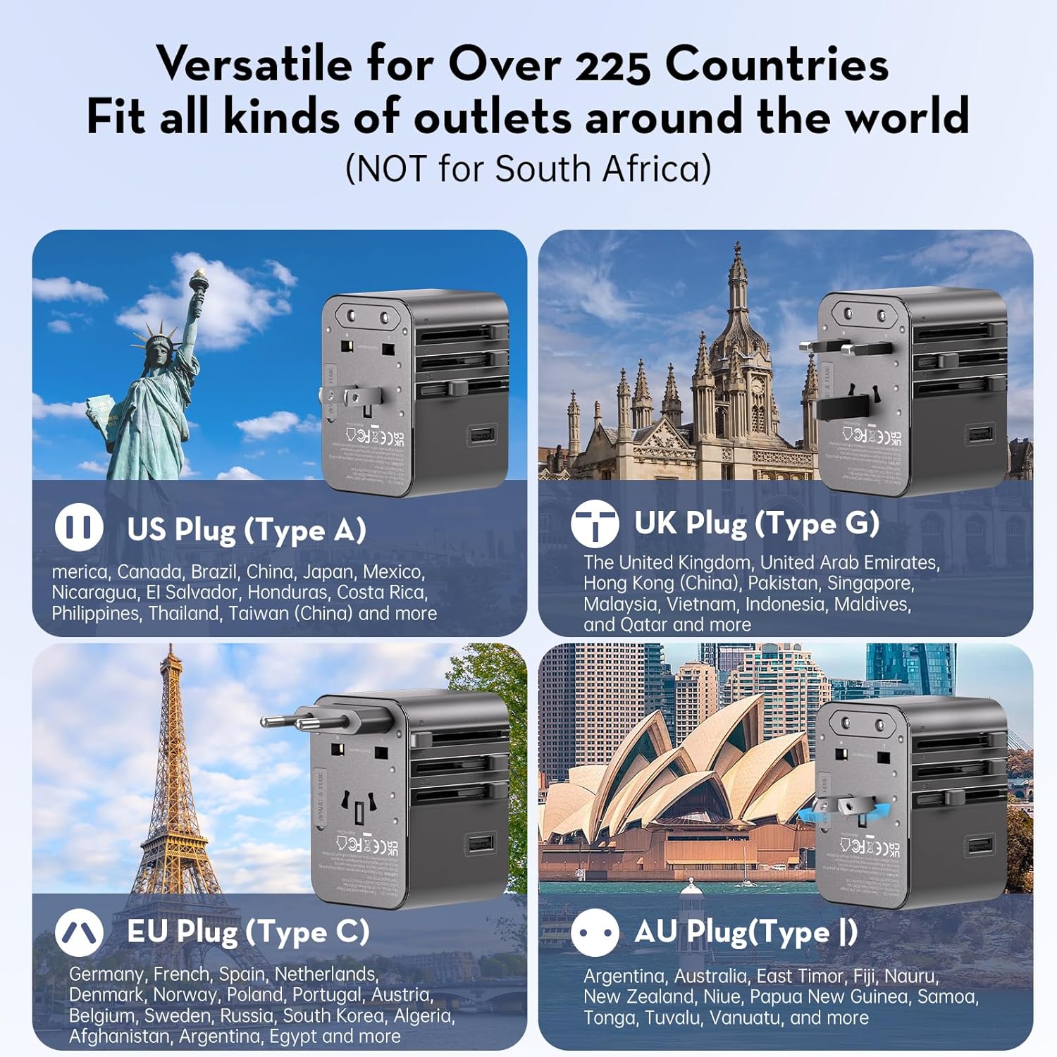 Universal Travel Adapter Worldwide with 3 USB C and 2 USB A Ports, MACRAE Universal European Plug Adaptor US to World, International Power Adapter for EU, USA, UK, Australia, Thailand, India etc - Image 2