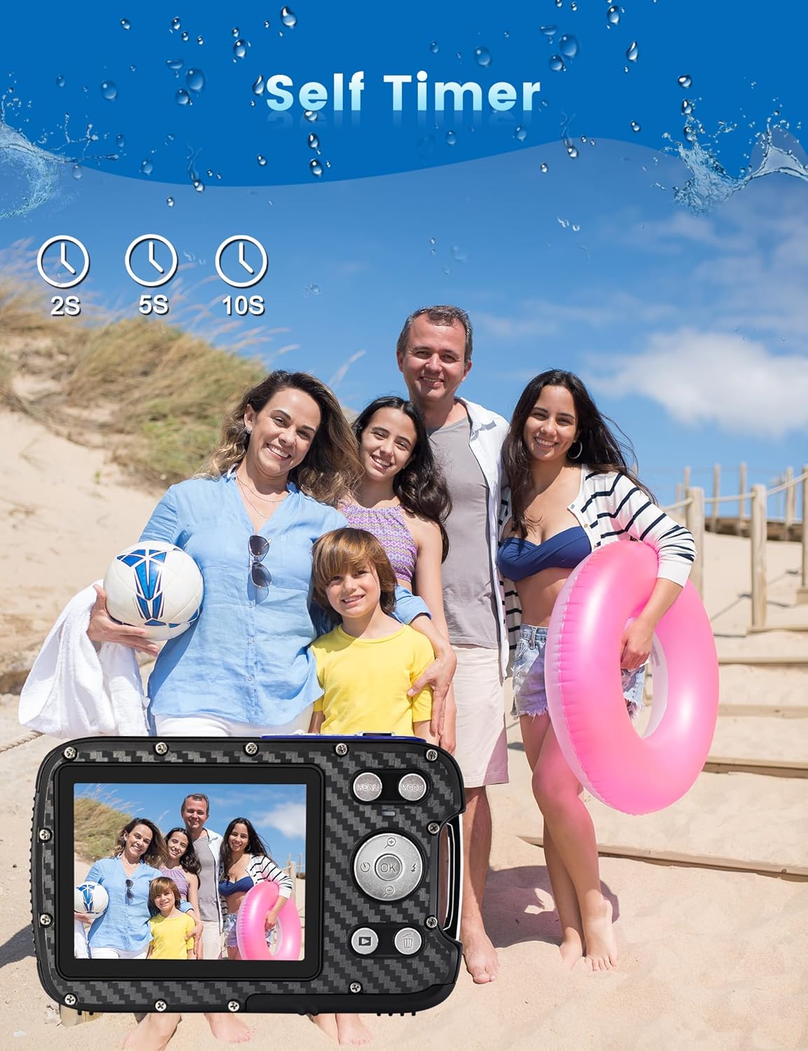 16FT Waterproo Camera, 30MP Underwater Digital Camera with 32G Card and Floating Strap, 18X Zoom Rechargeable Point and Shoot Camera for Snorkeling Swimming - Image 5