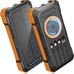 Power Bank Solar Charger,49800mAh Wireless Portable Charger with 4 Built-in Cables,22.5W Fast Charging Battery Pack USB-C in/Output PD+QC3.0 Portable Power Bank for All Cell Phones